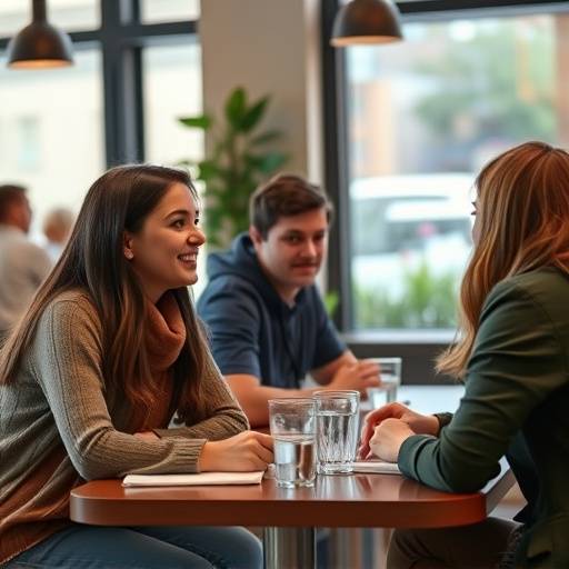 Estudantes conversando em espanhol em um café